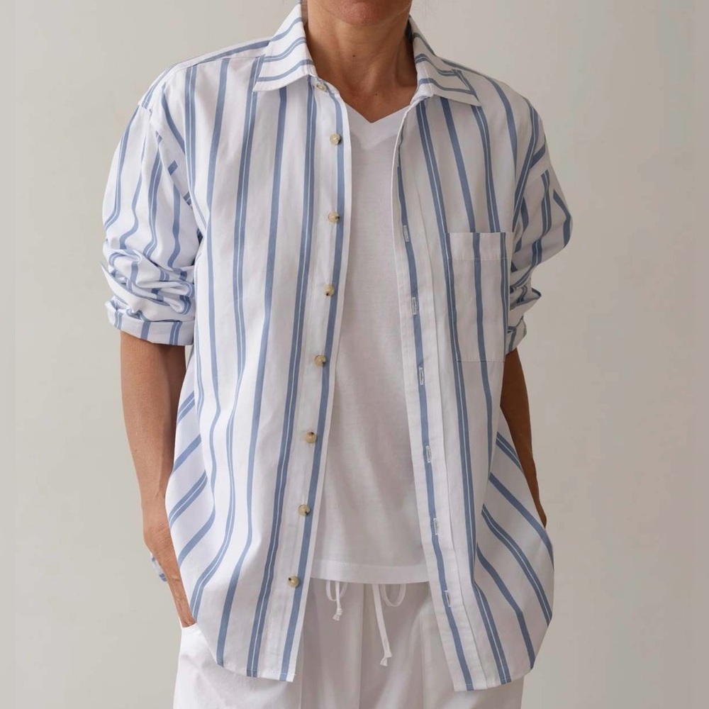 DONNI. The Poplin Shirt in Cornflower Stripe